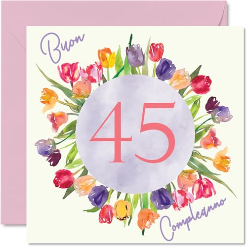 Consigue ahora Stuff4 Tarjeta felicitación 45 cumpleaños para mujer Catálogo – Ramo flores tulipanes acuarela – Tarjetas feliz cumpleaños para mujer 45 años hija hermana tía 145 mm cuarenta y cinco cumpleaños Rebajas 2025 | regaloscumple.com