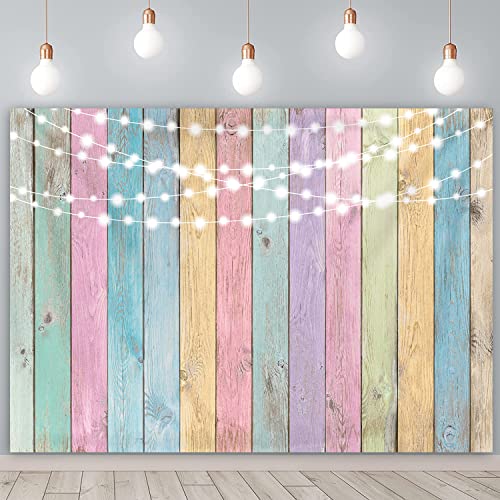 Consigue ahora BINQOO 7x5ft Fondo Madera Navidad Colores del día Pascua para los niños la Primavera Pascua Fiesta cumpleaños la Familia Fondo Pared Madera Rebajas 2025 | regaloscumple.com