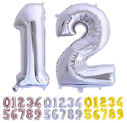 Comprar Globo numero 12 o 21 plata. Globos Gigante números 1 2 fiestas cumpleaños decoración fiesta aniversario BlackFriday boda tamaño grande 70 cm con accesorio para inflar aire o helio Ofertas 2025 | regaloscumple.com