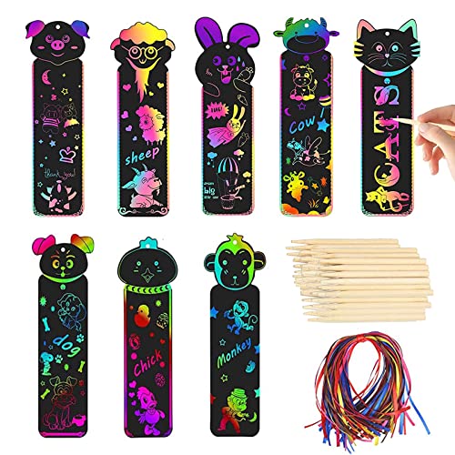 Consigue ahora 32 Piezas Marcadores libros Marcapginas para Ideas para regalar Rascar Papel Rascar con Diseño Animales Regalo Cumpleaños para Alumnos Niños Colegio (D) Ofertas 2023 | regaloscumple.com