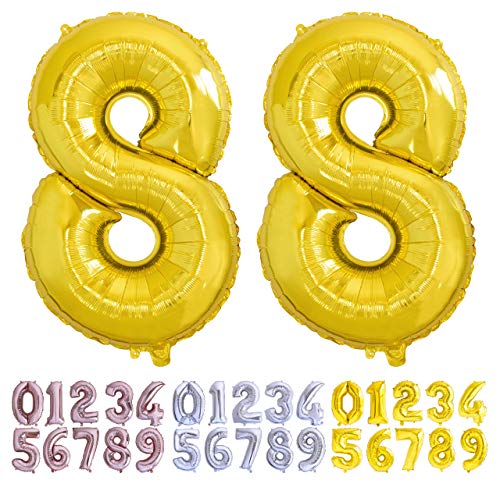 Comprar Globo numero 88 oro. Globos Gigante números 8 8 fiestas cumpleaños decoración fiesta aniversario boda tamaño grande 70 cm Ideas para regalar con accesorio para inflar aire o helio Top Precio 2025 | regaloscumple.com