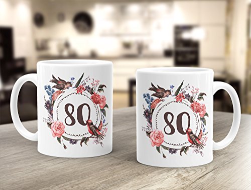 Ofertas de última hora MoonWorks Taza   cumpleaños 80 ochenta regalo taza   café flores flores corona blanca unisize