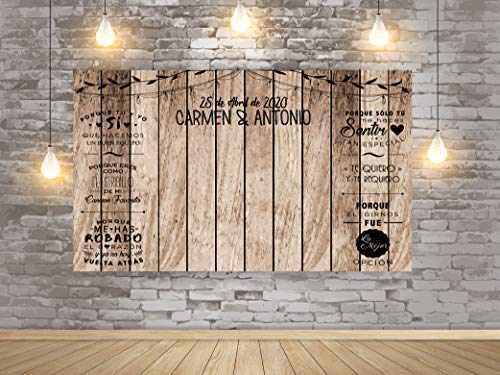Comprar Photocall Personalizado en Tela Boda Imitación Madera | 150 x 200 cm | Photocall Personalizado Económico y Promoción Original | Ofertas 2025 | regaloscumple.com