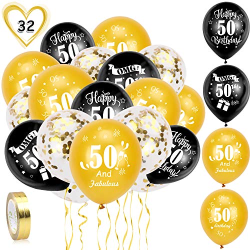 Consigue ahora Promoción HOWAF Globos cumpleaños 30 piezas 50 años cumpleaños globos latex negro y oro globos confeti y 2 cintas para hombres y mujeres fiestas 50 cumpleaños decoración suministros Rebajas 2024 | regaloscumple.com