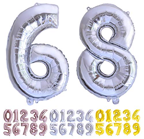 Consigue ahora Globo numero 68 o 86 plata. Globos Gigante números 6 8 fiestas cumpleaños decoración fiesta aniversario boda tamaño grande 70 cm BlackFriday con accesorio para inflar aire o helio Top Precio 2024 | regaloscumple.com