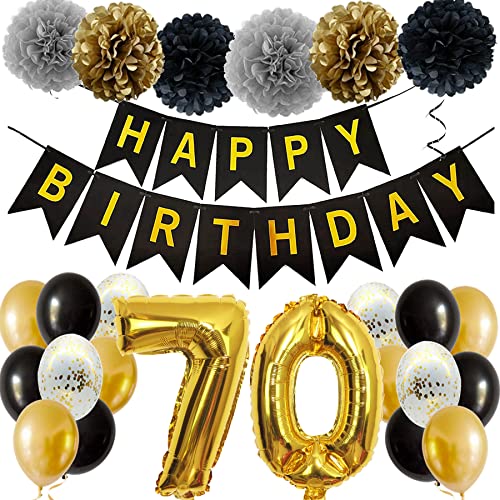 Consigue ahora Feelairy 70. Decoraciones Cumpleaños Oro Promoción Negro - Guirnalda Feliz Cumpleaños Pompones Papel Gigantes Globos Papel Aluminio Número 70 Fiesta Cumpleaños para Hombres Mujeres Adultos Ofertas 2024 | regaloscumple.com