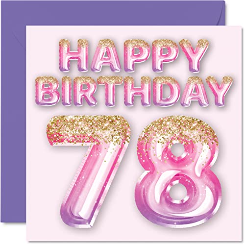 Consigue ahora Tarjeta Cumpleaños cumpleaños número 78 para mujer globos purpurina rosa y morado tarjetas feliz cumpleaños para mujer 78 años mamá gran niñera abuela abuela abuela abuela 145 mm x 145 mm Rebajas 2024 | regaloscumple.com