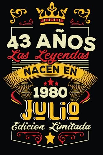 Consigue ahora LAS LEYENDAS NACEN EN JULIO EL AÑO 1980: 43 Aniversario Cuaderno personalizado 43 años regalos Feliz Catálogo 1980 cumpleaños ideas regalos Rebajas 2025 | regaloscumple.com