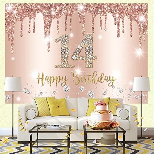 Top Precios 14 cumpleaños niña decoración pancarta oro rosa tela cartel fondo fiesta