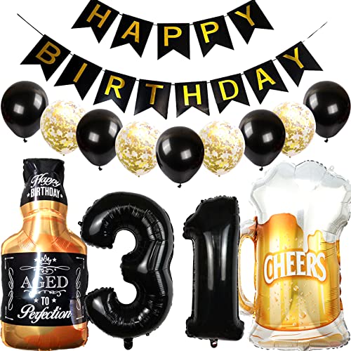 Consigue ahora Cymeosh Decoración Cumpleaños 31 años Hombre Mujer Globo Promoción Foil Whisky Cerveza Vaso Globo Vino Botella Cerveza Deco Banner Feliz Cumpleaños para Fiesta 31 años Decoración Ofertas 2023 | regaloscumple.com