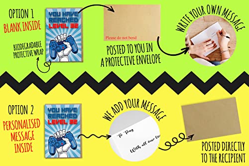 Ofertas en regaloscumple.com Have Alached Level 32, tarjeta felicitación jugadores 32 años, regalo cumpleaños