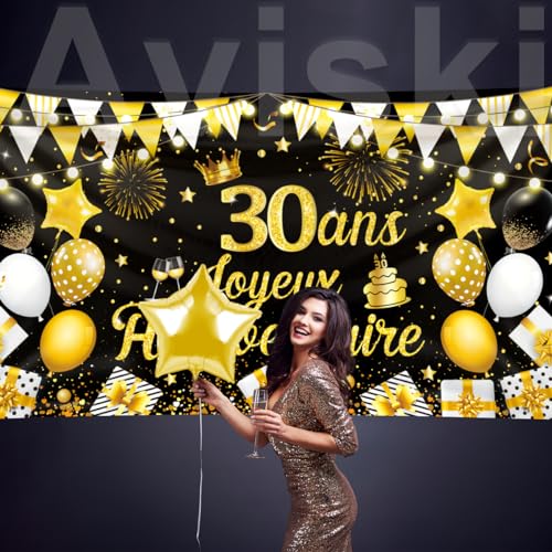 Ofertas Joyeux Anniversaire Banner 200 x 110 cm Tamaño Cumpleaños Banner