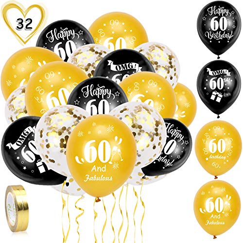Comprar HOWAF Globos cumpleaños 30 Piezas 60 años cumpleaños Promoción Globos Latex Negro y Oro Globos Confeti y 2 Cintas para Hombres y Mujeres Fiestas 60 cumpleaños decoración Suministros Rebajas 2023 | regaloscumple.com
