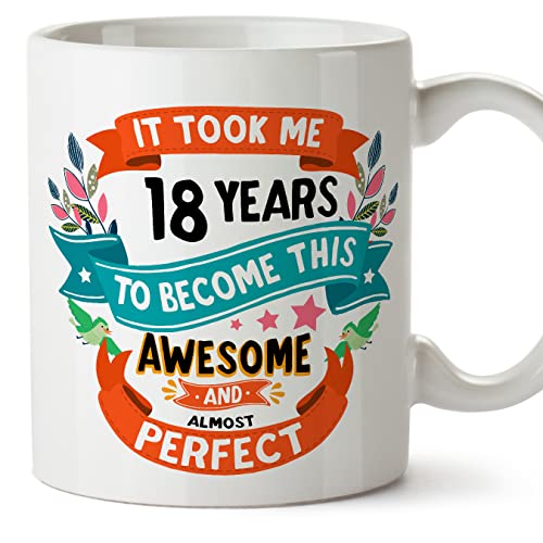 Consigue ahora MUGFFINS Tazas Promoción 18 Cumpleaños - En Inglés - It took me 18 years to become perfect - 11 oz - Regalo original y divertido Ofertas 2024 | regaloscumple.com