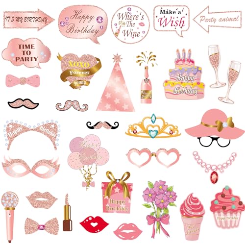 Consigue ahora DAZAKA Photocall Cumpleaños | 33PCS Foto Props Photocall Props Accesorios Photo Booth Decoración Fiesta Cumpleaños Oro Rosa Accesorios Photocall Cumpleaños Top Cumpleaños Precio 2024 | regaloscumple.com