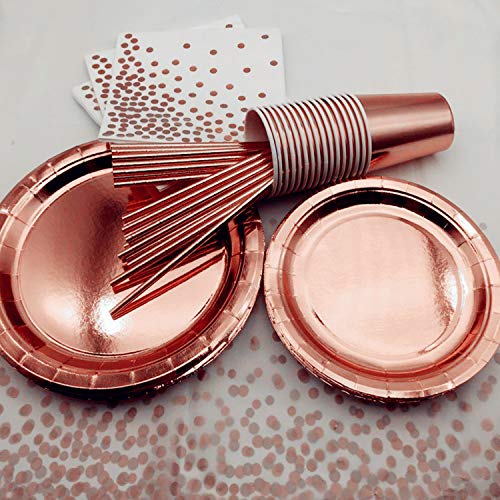 Oferta Flash TOPWAYS Platos Desechables Cumpleaños Vajilla Set  Oro Rosa Desechables Elegantes Platos Fiesta Tazas Mantel para Decoración Cumpleaños Niño Hombre Mujer  Bodas Aniversarios Picnic BBQ (16 Invitados)