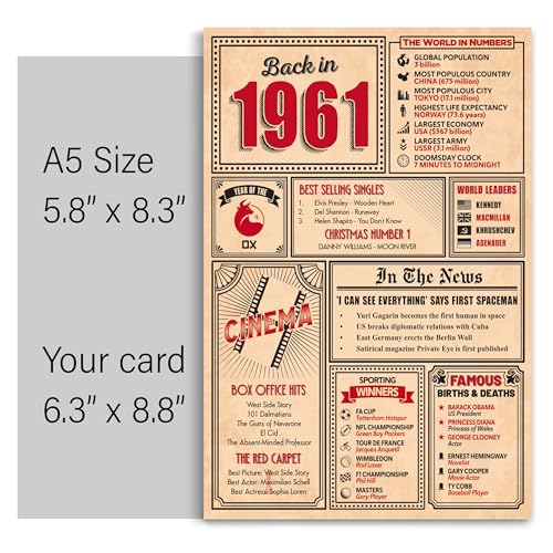 Ofertas de última hora Gift Tarjeta 62 felicitación año 1961, felicitación y tarjetas mujeres, cumpleaños