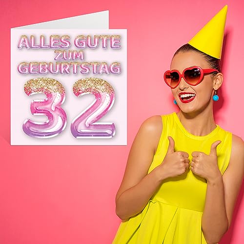 Ofertas en regaloscumple.com Mujer, globos con purpurina rosa y morada, tarjetas felicitación cumpleaños 32