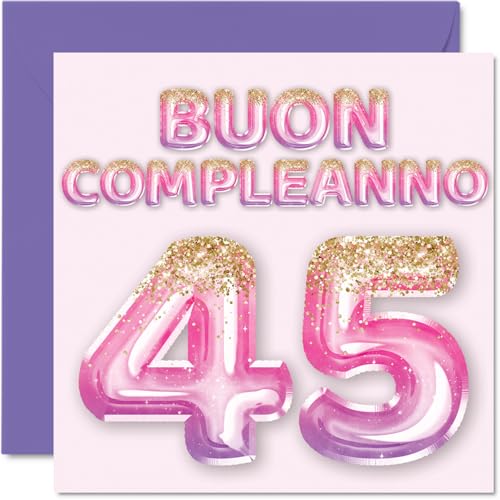 Comprar Tarjeta felicitación 45 cumpleaños para mujer Navidad globos con purpurina rosa y morado tarjetas feliz cumpleaños 45 para mujer 45 años hija hermana tía 145 mm cuarenta y cinco cumpleaños Rebajas 2025 | regaloscumple.com