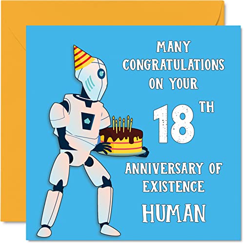 Consigue ahora Stuff4 Divertidas tarjetas cumpleaños 18 para hombres y mujeres robot droid tarjeta feliz cumpleaños para hijo hija hermano hermana nieto nieta sobrina sobrino primo Cumpleaños 145 mm x 145 mm Rebajas 2024 | regaloscumple.com