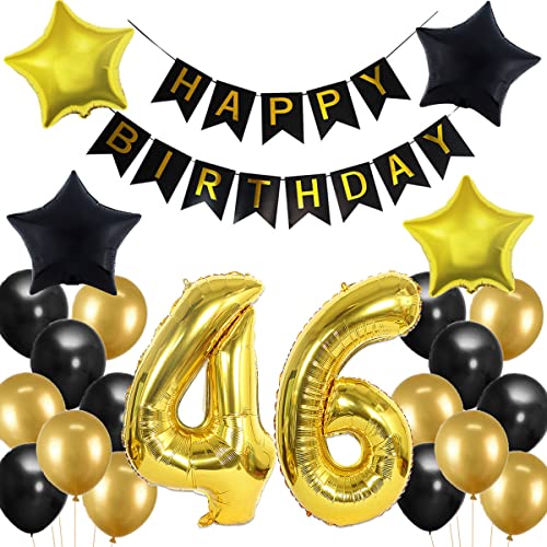 Consigue ahora Decoración cumpleaños para 46 cumpleaños decoración 46 cumpleaños color negro y dorado decoración cumpleaños para hombre Catálogo 46 años decoración cumpleaños para hombre globo 46 Ofertas 2025 | regaloscumple.com