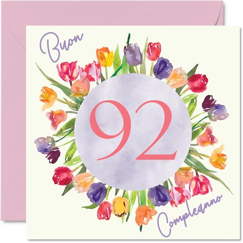Consigue ahora Tarjeta cumpleaños 92 para mujer – Ramo flores tulipanes acuarela – Tarjetas feliz cumpleaños para mujer 92 años mamá bisabuela abuela 145 mm Cumpleaños noventa y dos noventa y dos cumpleaños Ofertas 2024 | regaloscumple.com