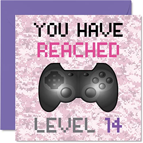 Comprar Tarjeta cumpleaños número 14 para jugadores con texto en inglés "You Have Reached Level 14" tarjetas cumpleaños para niñas tarjetas felicitación juegos para adolescentes para Cumpleaños hija Top Precio 2025 | regaloscumple.com