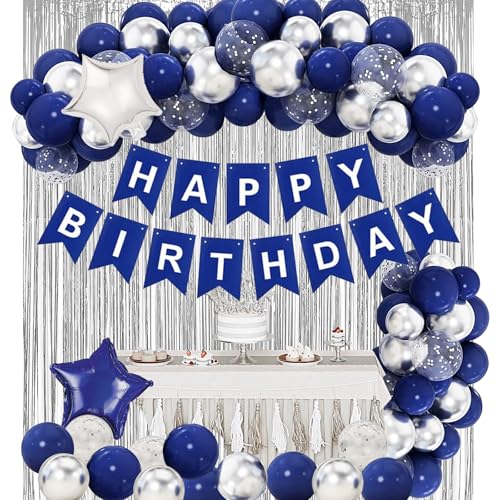 Consigue ahora Decoraciones globos cumpleaños azul marino banner feliz cumpleaños azul y plateado con cortinas flecos para 16th 30th 40th 50th 60th 70th 80th 90th Suministros Navidad fiesta para hombres Top Precio 2024 | regaloscumple.com