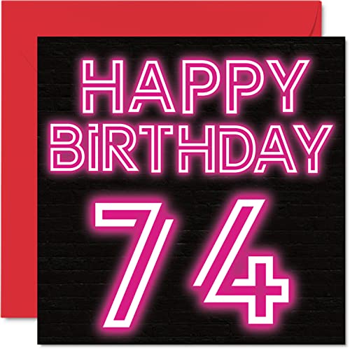 Comprar Divertidas tarjetas Ideas para regalar cumpleaños número 74 para hombres y mujeres neón brillante tarjeta feliz cumpleaños para papá mamá bisabuelo abuelo niñera abuela tío y tía tarjetas felicitación Rebajas 2025 | regaloscumple.com