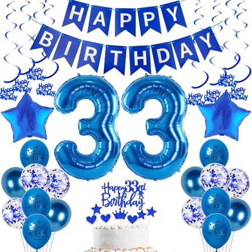 Comprar 33 Años Decoracion Cumpleaños azules Globos 33 Cumpleaños Hombre Decoracion Fiesta azul 33 Años Globos cumpleaños con Pancarta Feliz para Hombre cumpleaño 33 Años Decoracione 33 Hombre Cumpleaños Catálogo Rebajas 2023 | regaloscumple.com