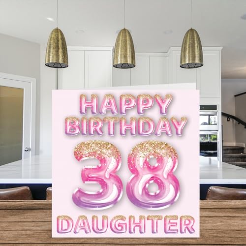 Oferta Flash Tarjeta   cumpleaños número 38 para hija  globos   purpurina rosa y morada  tarjetas   feliz cumpleaños para hija   38 años   parte   mamá  papá  padres  tarjetas   felicitación   cumpleaños