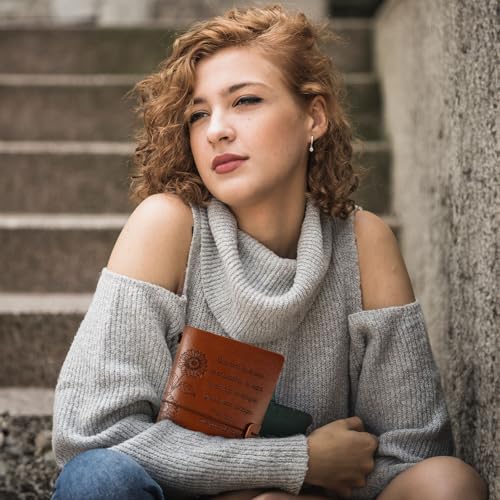 Mejores precios Cuaderno Cuero Vintage A6 Regalo Inspirador en Español Navidad Cumpleaños para Mujeres Que Todo Lo Bueno Te Encuentre Libreta Pequeña Girasol Diario de Viaje