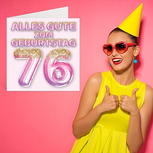 Ofertas de última hora 76. Tarjeta de cumpleaños para mujer, globos con purpurina rosa y morada, tarjetas felicitación 76 años, esposa, mamá, bisabuela, abuela, 145 mm, setenta seis