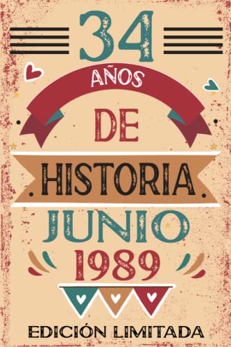 Consigue ahora 34 Años De Historia Junio 1989: Libro visitas cuaderno 110 páginas felicitaciones idea Catálogo regalo regalo Para la esposa novia mujer La madre Ofertas 2024 | regaloscumple.com