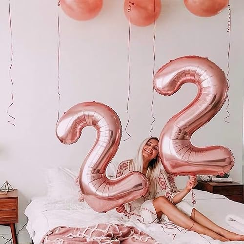 Ofertas de última hora Vthoviwa 40 Pulgadas Globo Numero 22 Rosa Oro  Globos 22 Cumpleaños Fiesta 0123456789 10-19 20-25 30 40 50 60 70 80 90  Número 22 Decoración Fiesta Del Aniversario Soporte Helio