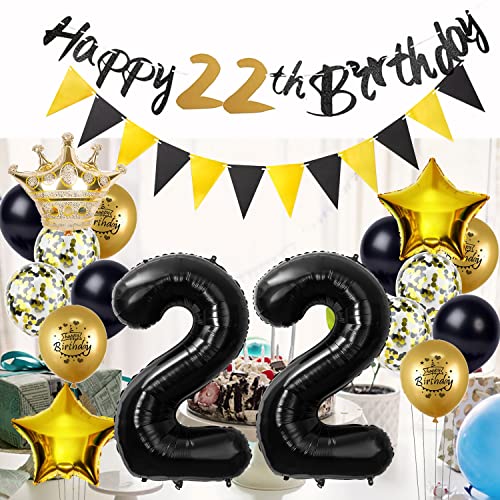 Comprar ahora Hombre mujer negro/oro,Deco cumpleaños 22 años hombre 22 cumpleaños deco,Globo 22