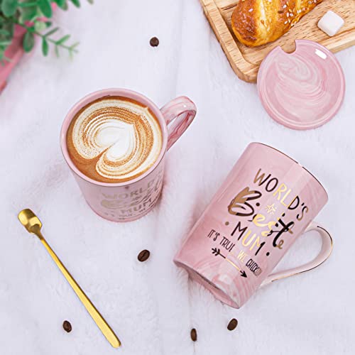 Oferta Flash Taza de café cerámica mármol 14 onzas, regalo divertido para mamá niños en su cumpleaños, día la madre, color rosa, hermoso caja