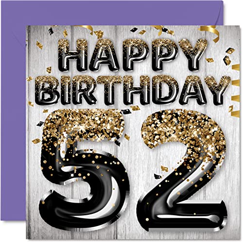 Consigue ahora Tarjeta cumpleaños 52 para hombres globos negros y dorados con purpurina tarjetas feliz cumpleaños Promoción para hombre 52 años papá abuelo abuelo tío grande 145 mm x 145 mm cincuenta y dos Ofertas 2025 | regaloscumple.com
