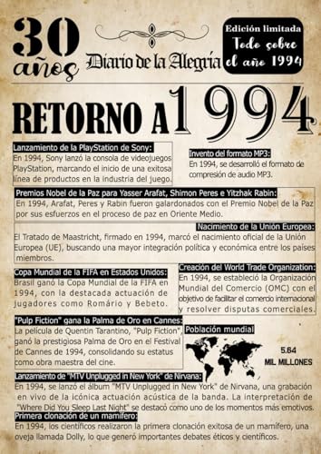 Consigue ahora Libro Oro: Celebrando 30 Años en 1994 - Un Viaje por las Páginas la Vida: 120 Páginas en Blanco 21x29.7 cm Top BlackFriday Precio 2024 | regaloscumple.com