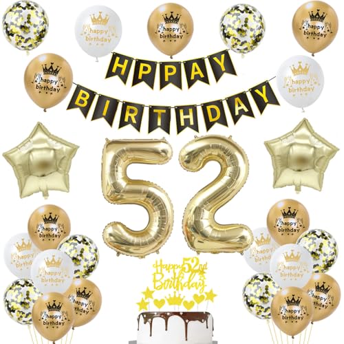 Comprar Decoración Catálogo Globos 52 Cumpleaños Hombre y Mujer - Dorados y Negros - Topper Tarta 52 Años - Deco Cumpleaños Top Precio 2025 | regaloscumple.com