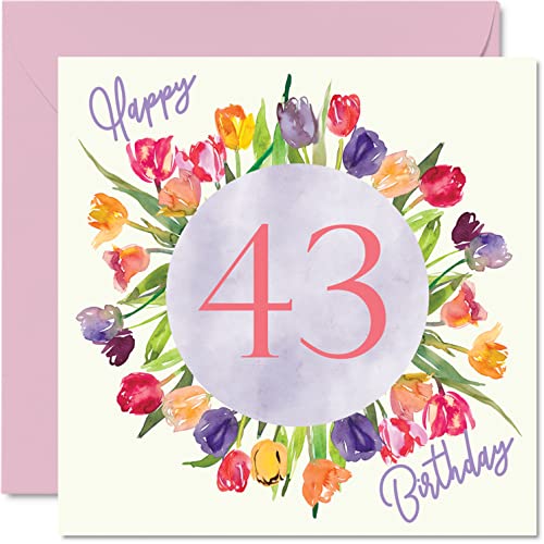 Consigue Cumpleaños ahora Hermosas tarjetas cumpleaños 43 para mujer ramo flores tulipanes acuarela tarjeta feliz cumpleaños para su madre tía hermana amiga regalos cumpleaños 145 mm x 145 mm bonitas tarjetas felicitación florales regalo Top Precio 2025 | regaloscumple.com