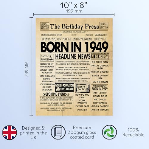 Ofertas en regaloscumple.com Sin marco, periódico nacido en 1949, regalos feliz 75 cumpleaños hombres