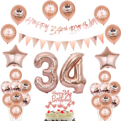 Consigue ahora Globos 34 cumpleaños mujer decoración oro rosa conjunto 34 cumpleaños decode la fiesta las Promoción mujeres feliz cumpleaños 34th oro rosa globo 34 años las mujeres chica deco Happy 34th Birthday banner Ofertas 2024 | regaloscumple.com