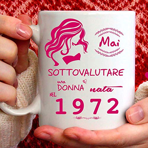 Consigue ahora Tee Design Taza 1972 Cumpleaños Mujer 52 Años Idea Regalo Nunca Subestimar a una Mujer nacida en 1972 - Tazas Regalos para Regalos Divertidos - Gadget Divertido Top Precio 2024 | regaloscumple.com