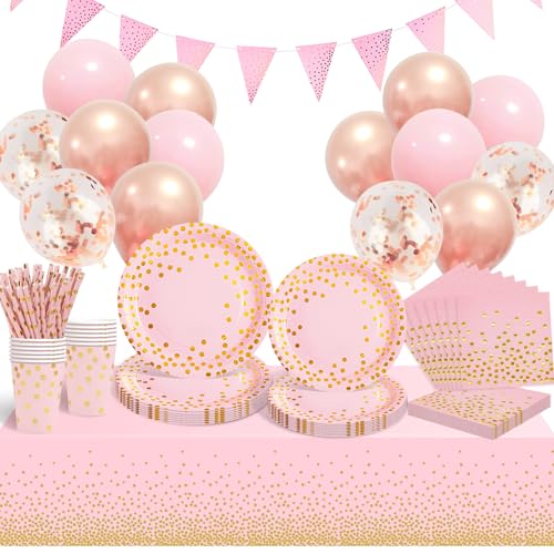 Consigue ahora Platos Vajilla para Fiestas Cumpleaños 20 Invitados Vajilla con Globos Platos y Vasos Papel Servilletas Paja para Fiestas Boda Aniversarios Halloween Regalos Navidad Rosa y Oro Ofertas 2024 | regaloscumple.com