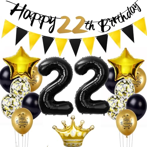 Oferta Globo cumpleaños hombre negro/oro,Deco 22 hombre cumpleaños 22 hombre Happy birthday deco cumpleaños