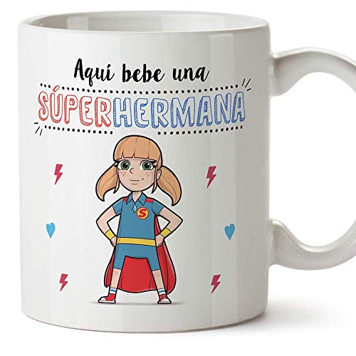 Comprar MUGFFINS Taza Hermana - Aquí Bebe una Super Hermana - Taza Desayuno/Idea Regalo Cumpleaños para Hermanitas. Cerámica 350 mL Top Ideas para regalar Precio 2025 | regaloscumple.com