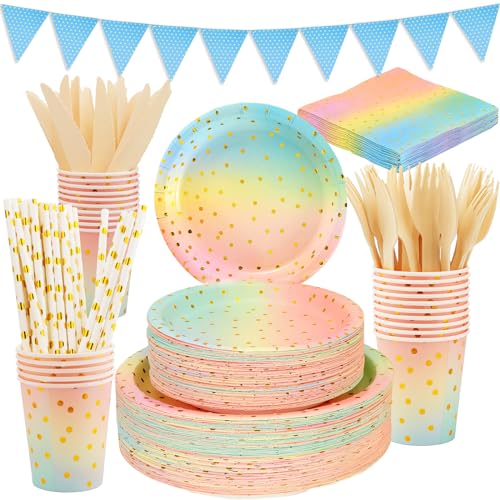 Consigue ahora VIPNAJI Platos Cumpleaños Vajilla Fiesta Gradiente Cumpleaños 176 Pzas Platos Vasos Servilletas Cubiertos Bandera Fiesta Cumpleaños Bodas Baby Shower Niño Aniversarios Suministros Fiesta(25 Invitados) Ofertas 2025 | regaloscumple.com