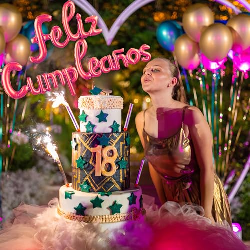 Mejores precios Globos FELIZ CUMPLEAÑOS en español - Guirnalda Decoracion cumple - Globo   aluminio - Super facil montaje - Incluye una cañita - Viene en 3 partes para facilitar el inflado