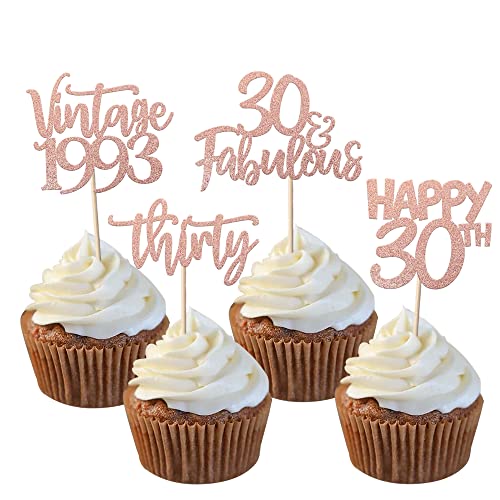 Comprar 24 decoraciones para tartas 30 cumpleaños vintage 1993 cupcakes 30 Fabulous Number 1993 cupcakes Picks felices 30 cumpleaños aniversario boda fiesta decoración pasteles accesorios oro rosa Promoción Rebajas 2024 | regaloscumple.com
